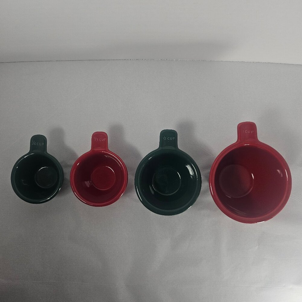 Pfaltzgraff Ceramic Measuring Cups Nested Red And Green Set Of 4